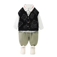 new spring baby boys trendy clothes suit autumn children cartoon vest shirt pants 3pcsset toddler cotton costume kid sportswear