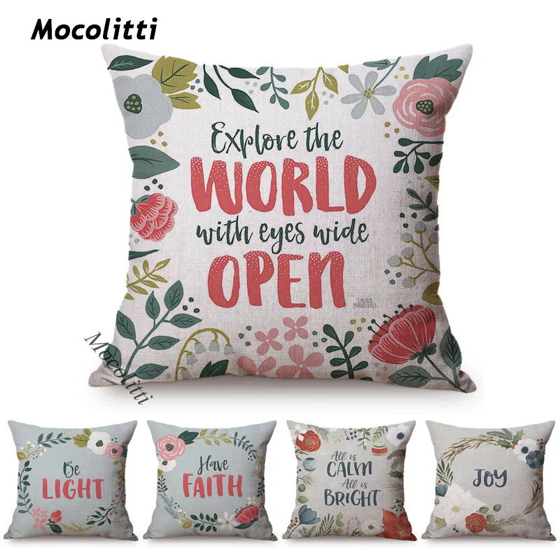 

Water Color Flowers Home Decor Cushion Cover Letter Garland Garden Chair Decorative Throw Pillows Cotton Linen Sofa Pillowcases