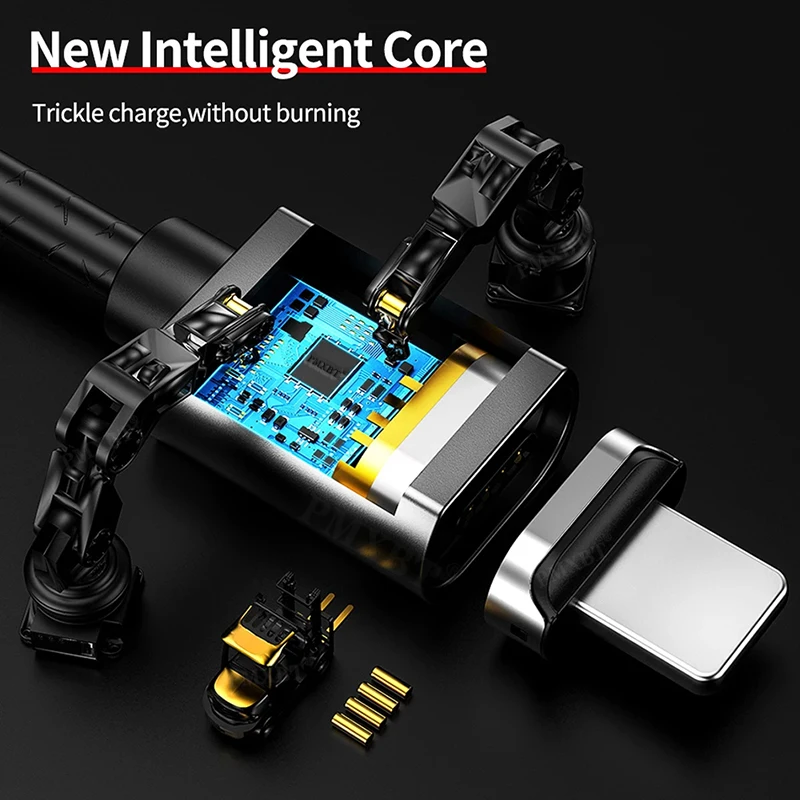 Магнитный кабель быстрой зарядки для смартфонов iPhone Samsung Huawei 3A Micro USB Type-C