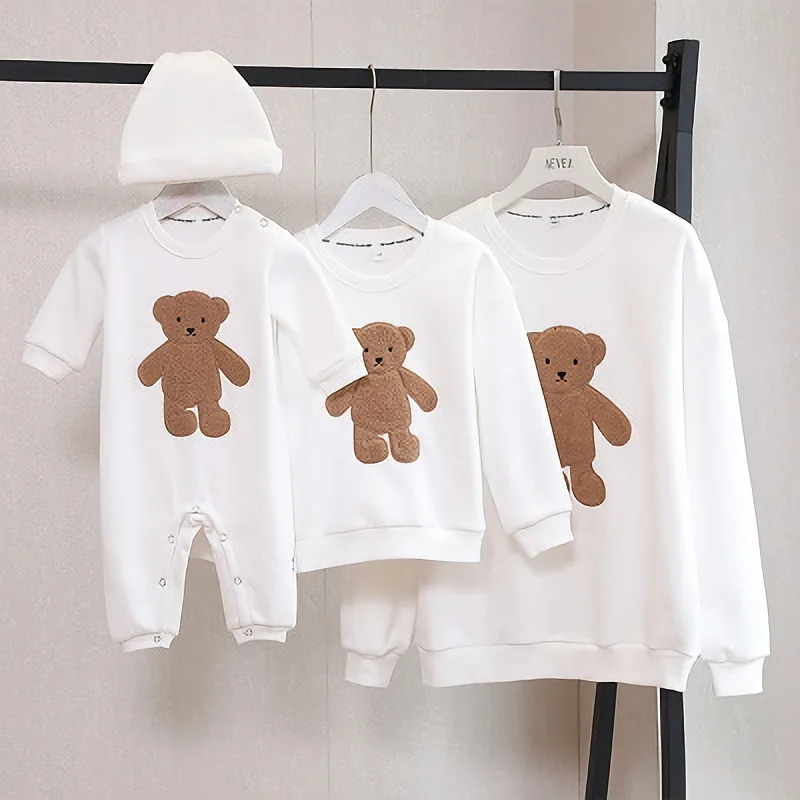 Family Matching Clothes Winter  Autumn Sweater  Cartoon Bear Father Son Mother Daughter Long-sleeved Shirt Baby Birthday Clothes