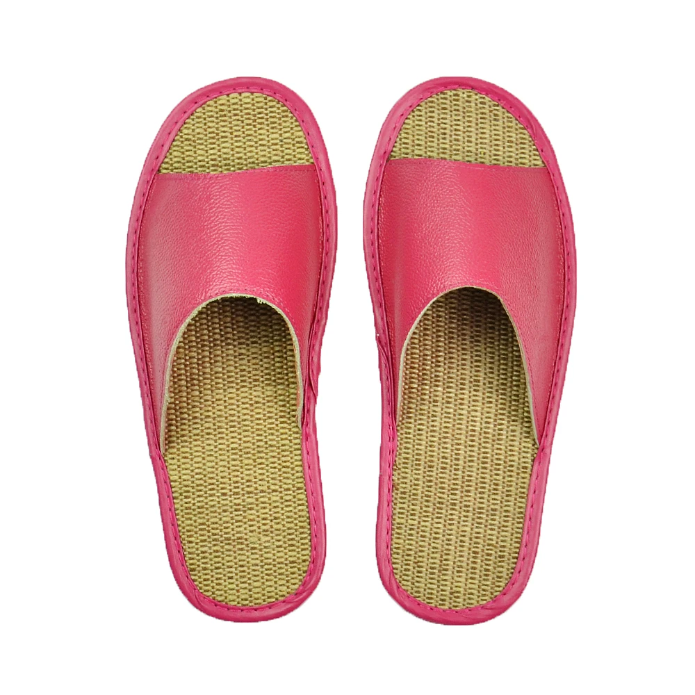 

summer Linen slippers couple indoor Genuine Cow Leather non-slip men women home fashion casual single shoes TPR soles spring