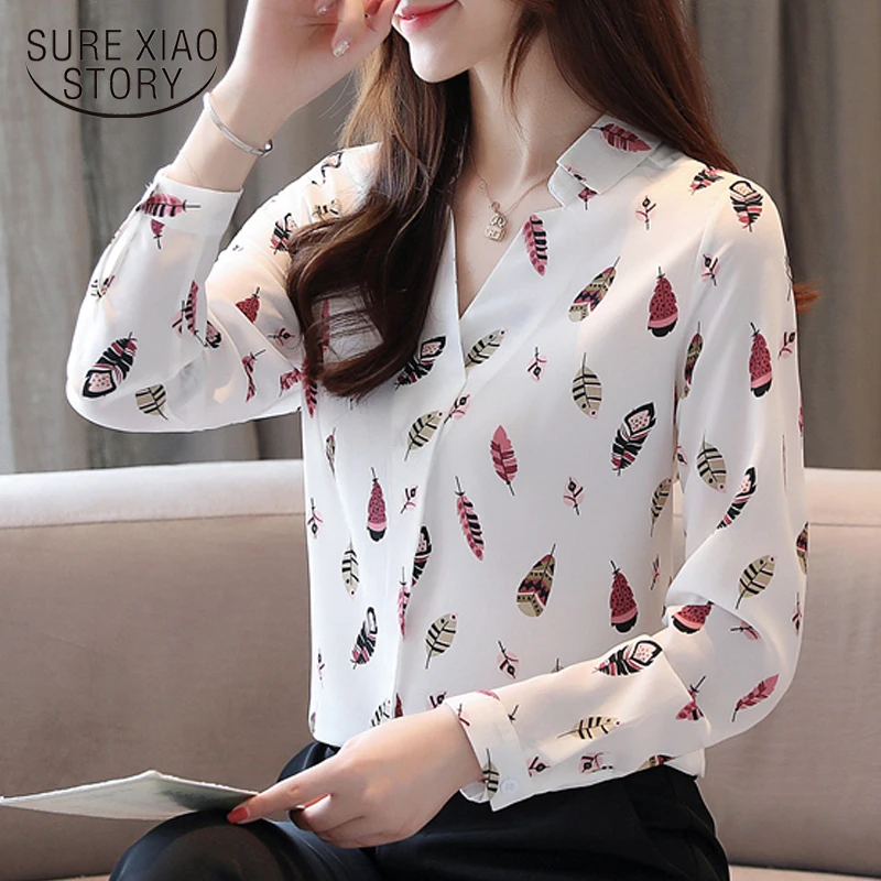 Blusas Mujer De Moda весеннее платье с длинными рукавами v образным вырезом принтом