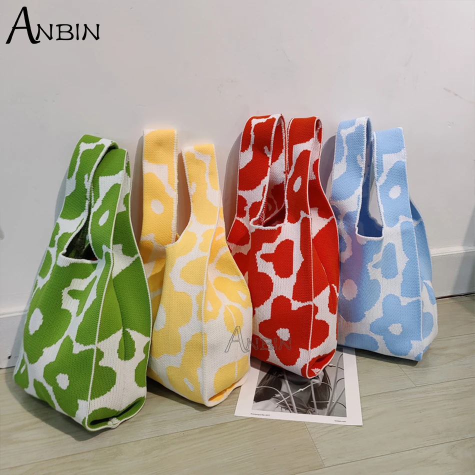

Women's Shoulder Bag Fashion Flower Pattern Knit Vintage Casual Large Capacity Jacquard Woven Female Underarm Tote Shopping Bags