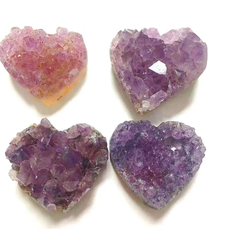 2-3cm Heart-shaped Natural Amethyst Crystal Quartz Drusy Geode Cluster Healing Stone Decoration Ornament Purple Feng Shui Stone