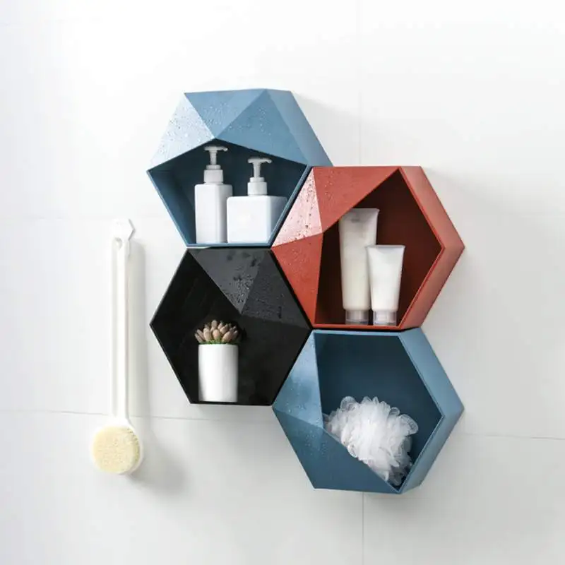 

Nordic Wall-mounted Geometric Punch-free Hexagon Storage Rack Wall Decoration Bathroom Shelf Living Room Decorative Shelf