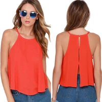fashion red womens vest halter tops sleeveless chiffon suspender i shaped vest tops hollow out street style