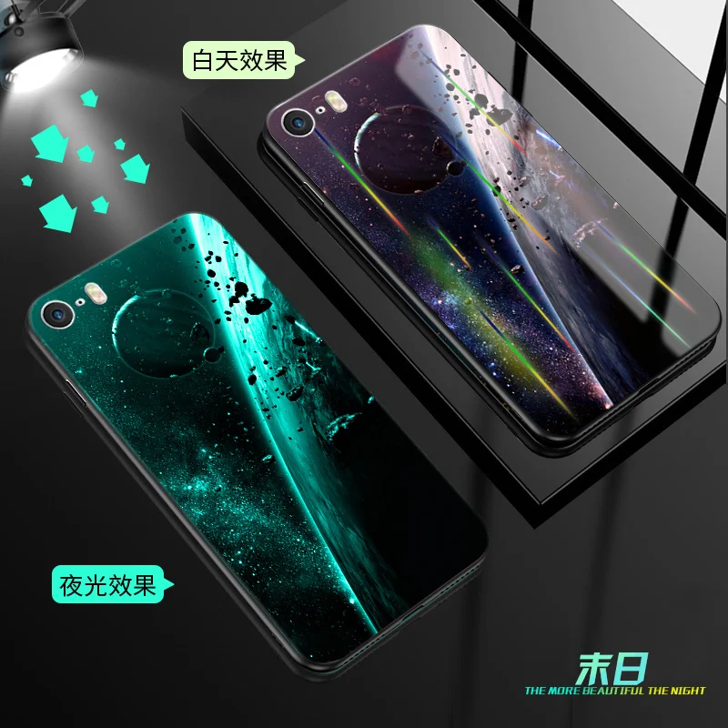 Светящийся чехол для iPhone 5 5S SE 6 6S 7 8 Plus X XR XS Max 11 Pro Max чехол, светящаяся задняя крышка из закаленного стекла, силиконовый чехол