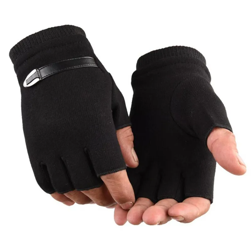 

Gloves Men Outdoor Driving Fingerless Suede Warm Mittens Finger Half Leather Grey Gloves Men Winter Black Elastic Gloves Bike Dr