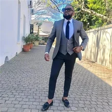 Costume 4 pièces pour marié gris à revers cranté de haute qualité, costume meilleur homme pour mariage/bal/dîner, manteau + pantalon + cravate + gilet, nouvelle collection 2021  (1)