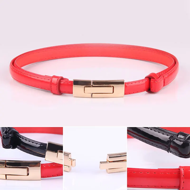 

1Pcs Women Pure Color Waist Belts Lady Adjustable Cummerbunds For Dress Thin Belts Gold Rectangle Buckle Waist Belts