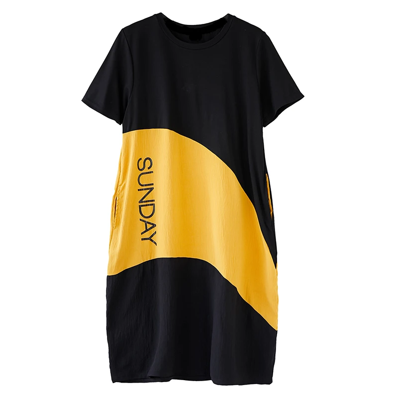 

Lesavir 2021 Summer New Literary Korean Version Printed Splicing Cotton Linen Sundress Casual Sleeveless Plus Size O Neck Dress