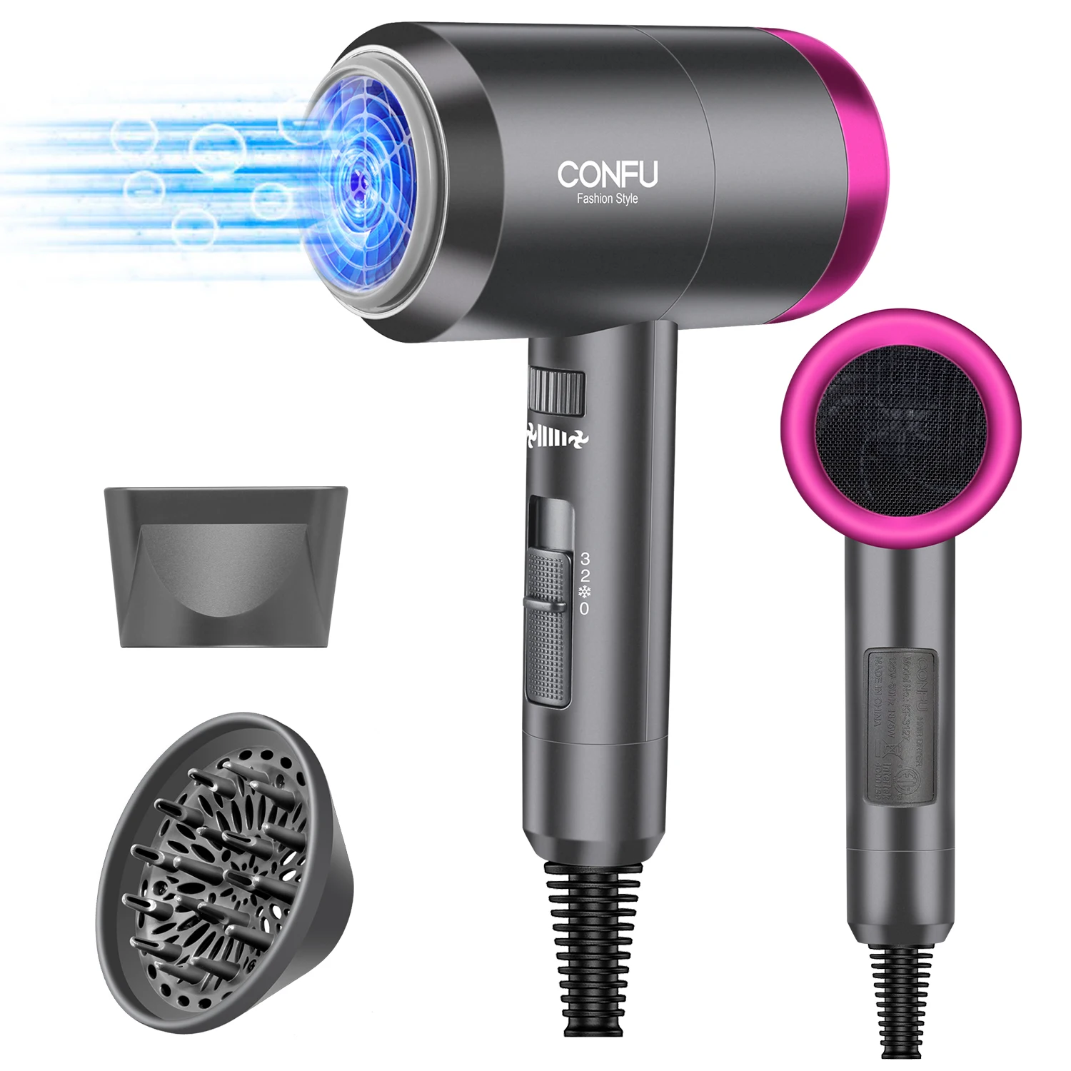 

CONFU 1800W Hair Dryer Ionic Hair Blow Dryers Lightweight Hair Dryers with Cool Shot Button & Diffuser & Concentrator for Travel