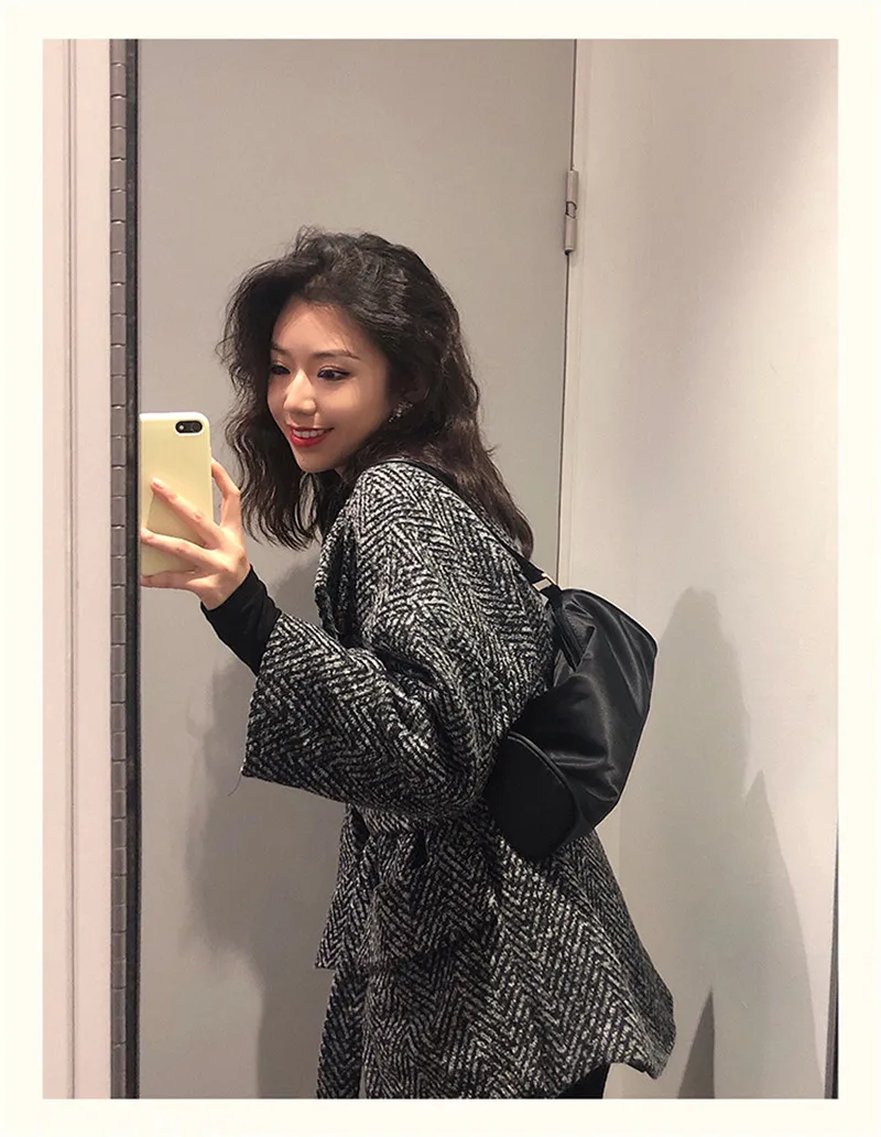 

Women's Suit Woolen Jacket Autumn Winter Short Jackets 2020 new Korean Loose Waist Retro Wool Coats with Belt Overcoats M661