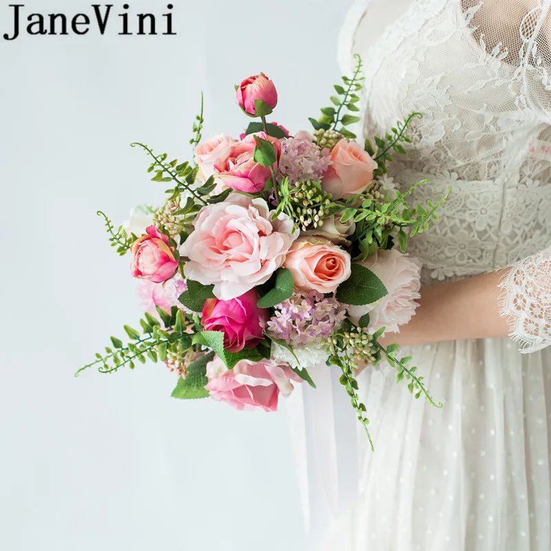 JaneVini искусственные розовые цветы Свадебные букеты 2019 Шелковый Свадебный букет