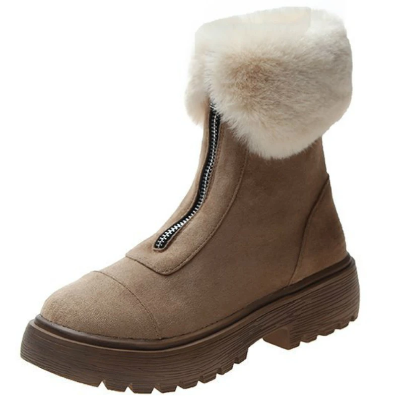 Зимние сапоги на платформе женские плюшевые ботильоны толстой подошве