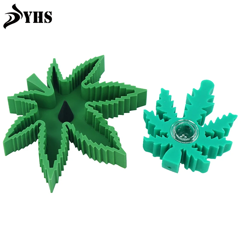 

Термостойкая силиконовая пепельница в форме листа для автомобиля, портативная, с зеленым листом, силиконовая курительная трубка, трава