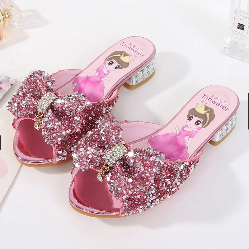 Мини-тапочки с пайетками для девочек пляжная обувь детские Нескользящие тапочки