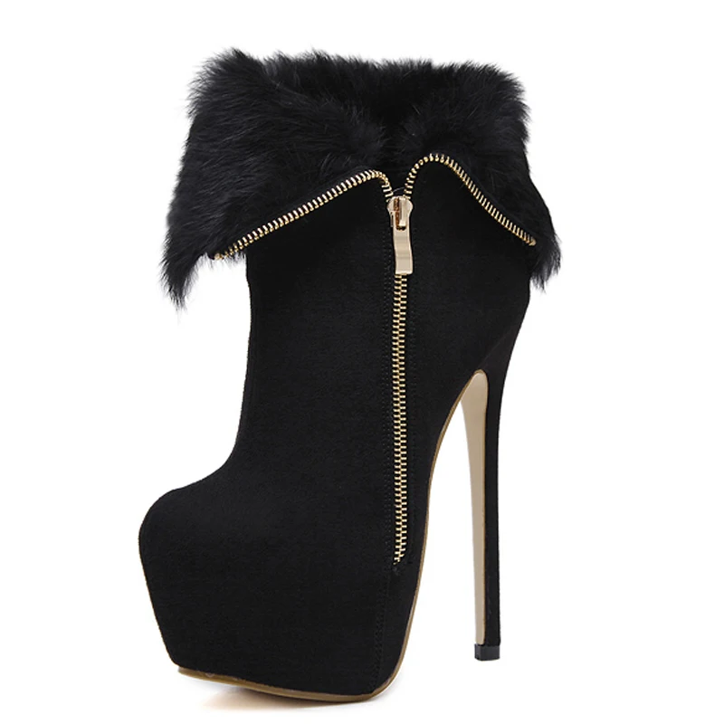 Platform Boots with fur Fashion Thin Heels Ankle Boots Women High Heels Autumn Winter Woman Shoes sexy boots platform YMA410