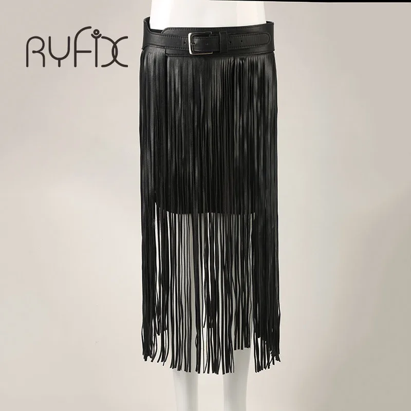 

Женский длинный ремень с бахромой, черный ремень из искусственной кожи с высокой талией