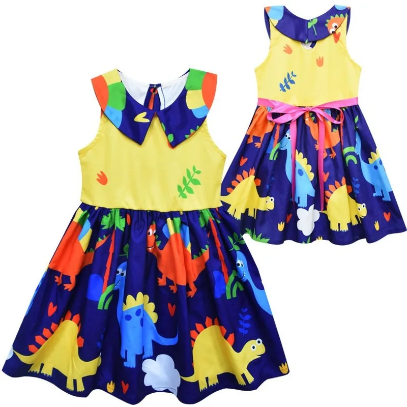 2020 Girl Christmas Party Cosplay Dinosaur Dress Little Girls Dresses Princess Printing Sleeveless Clothing Kids Clothes | Детская
