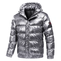 mens winter silver shiny coat fashion hooded warm thicken cotton padded jacket men solid color young man parkas outwear tops
