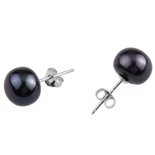 

PAIR BLACK PEARL EARRING 9 - 10 MM 925 SILVER
