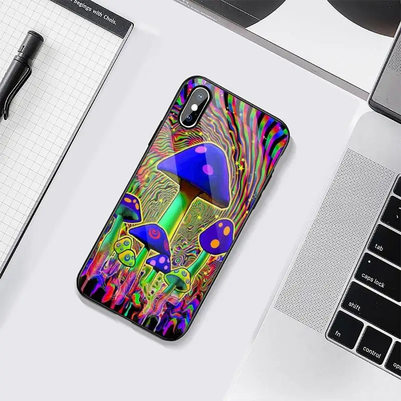 

Weird Trippy Mushroom Psychedelic Art Phone Case Tempered glass For iphone 6 6S 7 8 plus X XS XR 11 12 mini PRO MAX