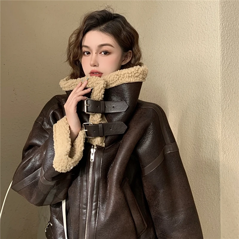 

jacket short thick top women's ins super fire port flavor autumn winter versatile lamb Plush coat