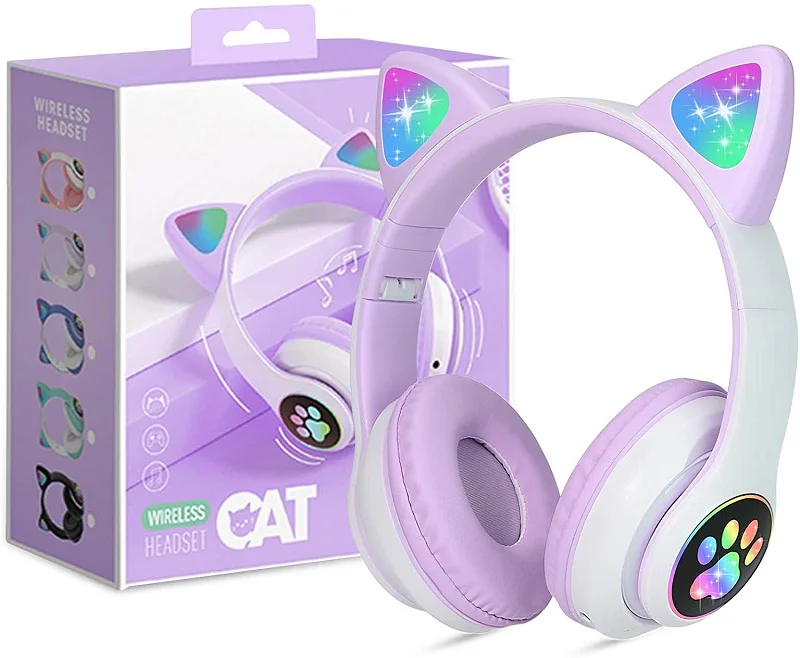 

Flash Light Cute Cat Ears Bluetooth Wireless Headphone with Mic Can control LED Kid Girl Stereo Music Helmet Phone Headset Gift