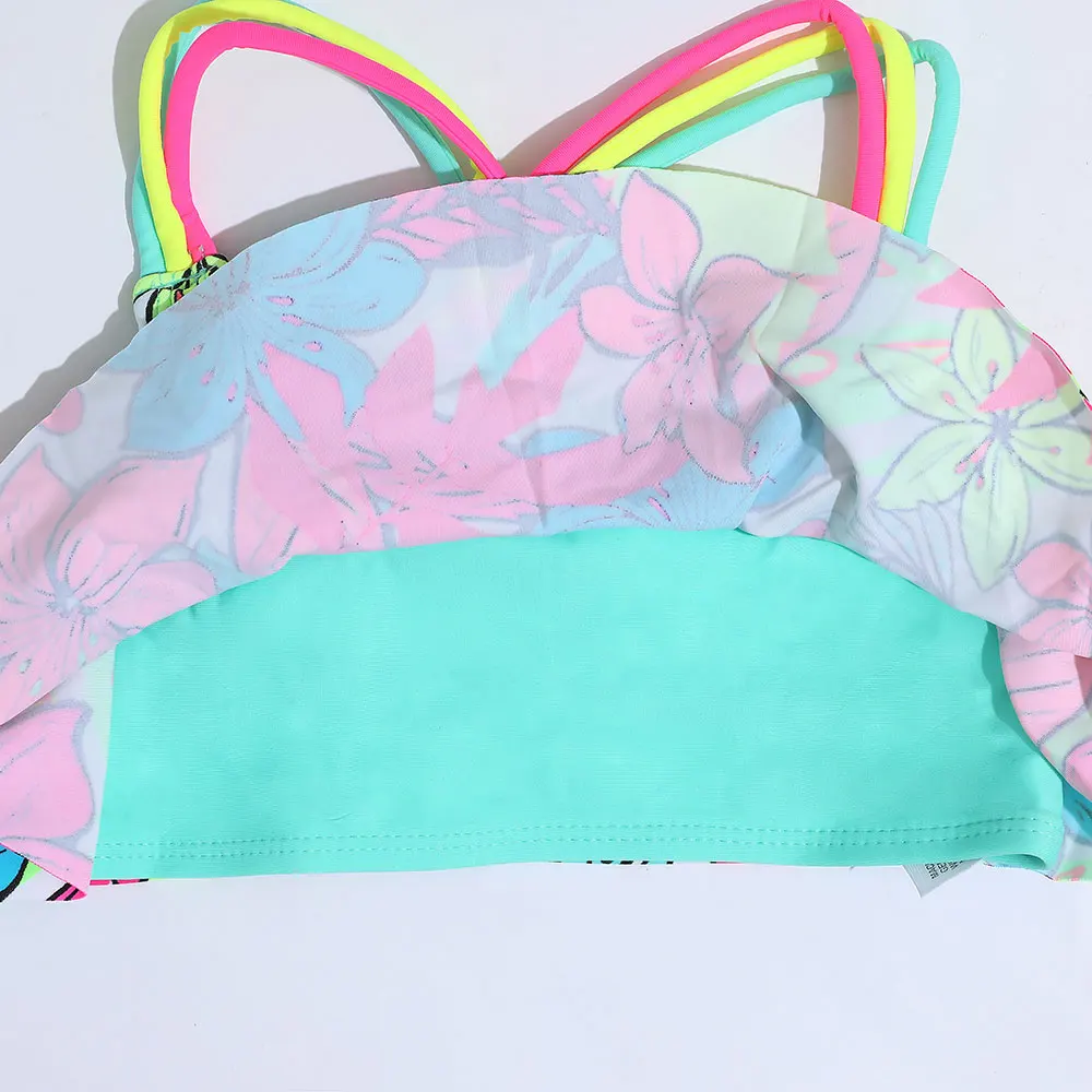 Женский раздельный купальник с воланом детский из двух частей тропическим