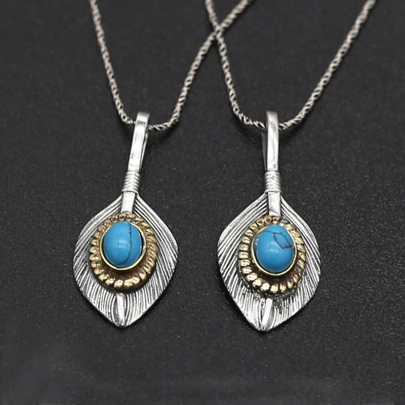 

eagle feather pendant For man and women Thai silver Jewelry models hand-set blue turquoise