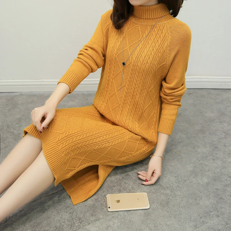 Surmiitro Knitted Long Sweater Dress Women Turtleneck Winter 2019 Korean Ladies Tricot Sleeve Jumper And Pullover Female | Женская