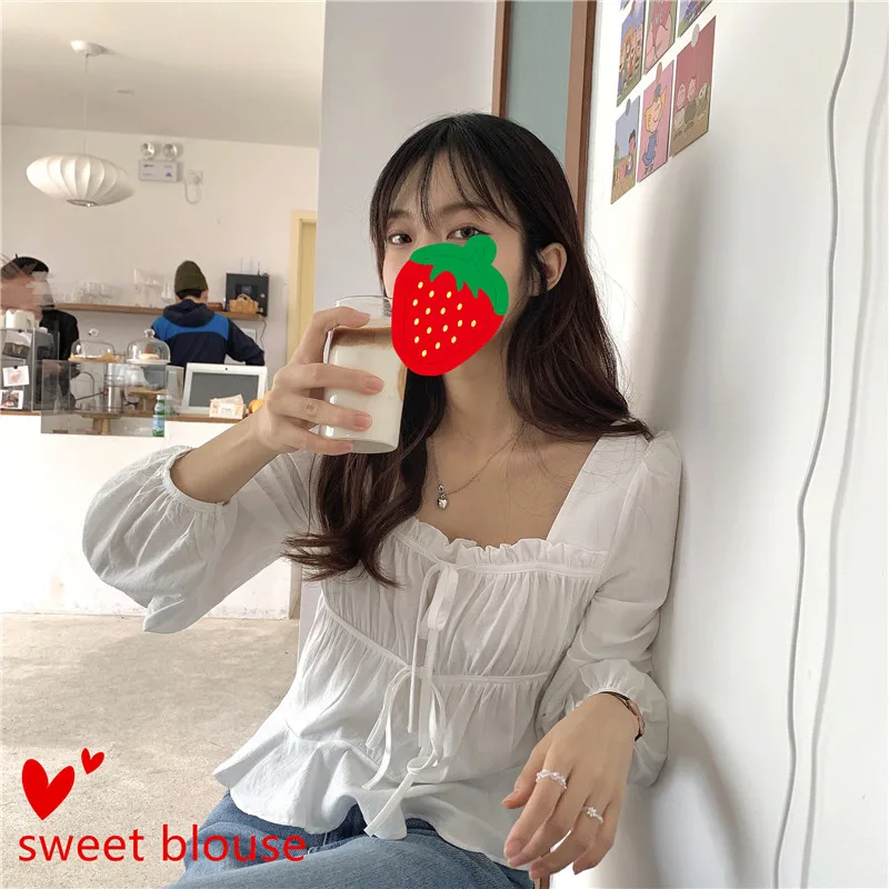 Новинка в винтажном стиле Сезон весна с квадратным вырезом белая рубашка сапоги