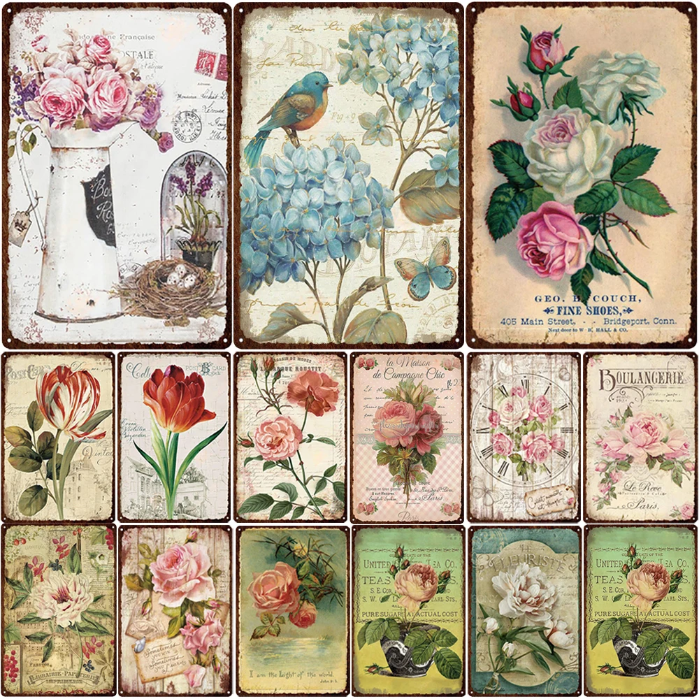 

Металлический жестяной знак в виде цветка, искусство украшения стен в гостиной, жестяные тюльпаны, розы, гортензия