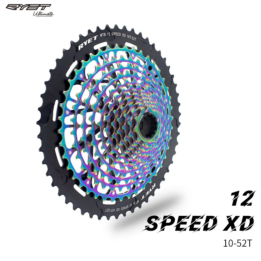 

RYET MTB 12 Speed 10-52T Cassette Ultimate XD Freewheel Rainbow 385g Ultralight 12s k7 Colorful