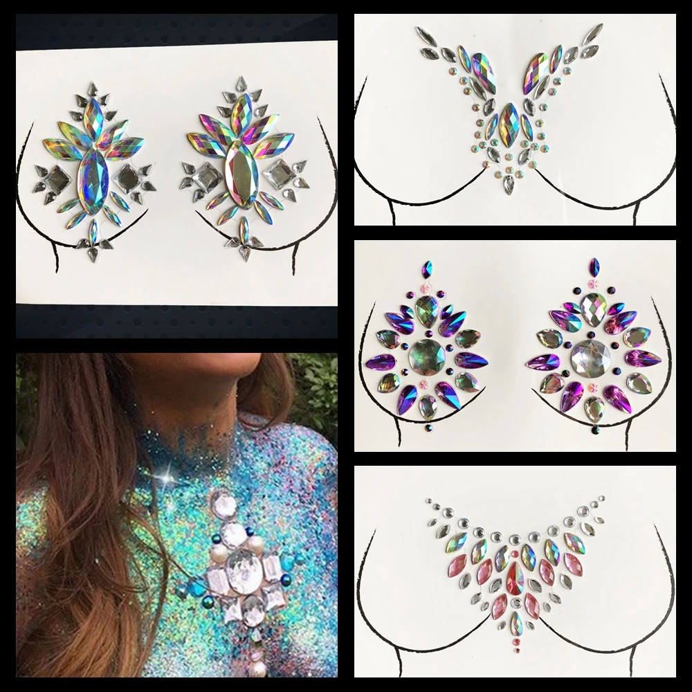 

Грудь острые Стразы макияж инструменты ShiningTemporary 3D Драгоценности соска паста блеск драгоценный камень грудь DIY тату наклейка очень популярн...