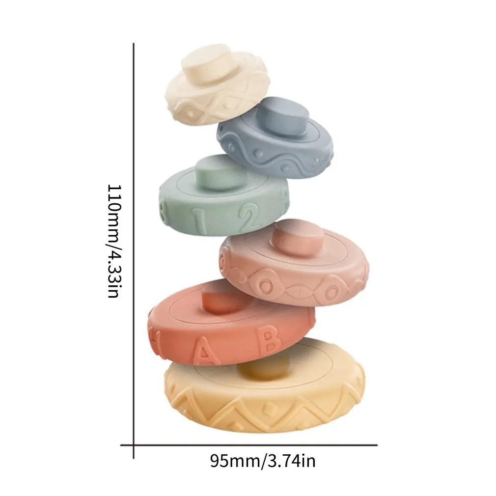 

Soft Rubber Rainbow Circle Six Stacking Toy 3d Puzzle Building Blocks Stacked Infant Rubber Seesaw Ring Toy