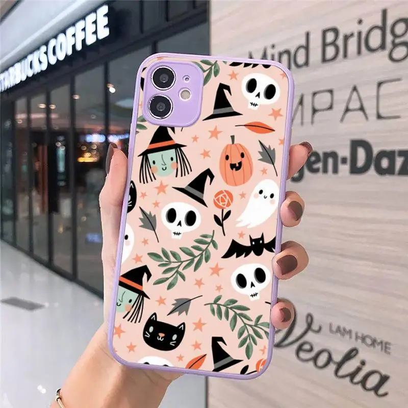 

Halloween horror cartoon funny Phone Case Matte transparent For Purple iPhone 12 Mini 11 Pro XR XS Max 7 8 Plus X Back Cover