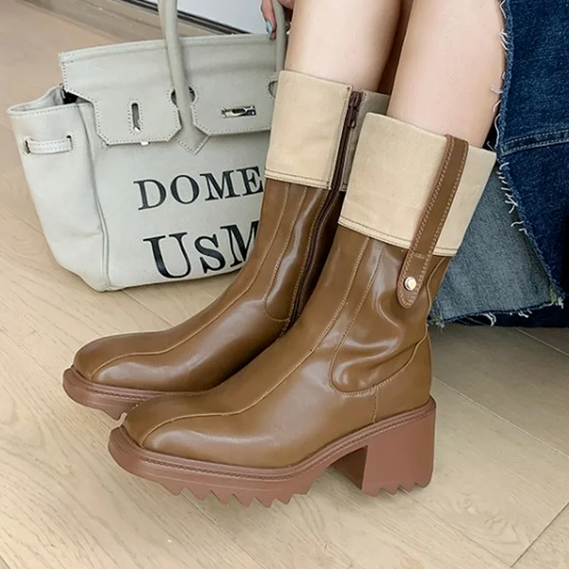 

2022 Square Toe Rain Boots for Women Chunky Heel Thick Sole Ankle Boots Designer Chelsea Boots Ladies Rubber Boot Rain Shoes