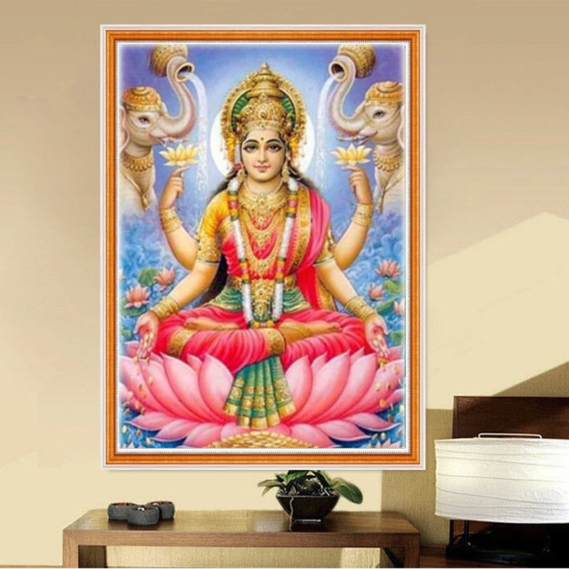 Diy Полный Круглый Смола Бриллиантовая украшающая Картина Набор стразов Лакшми