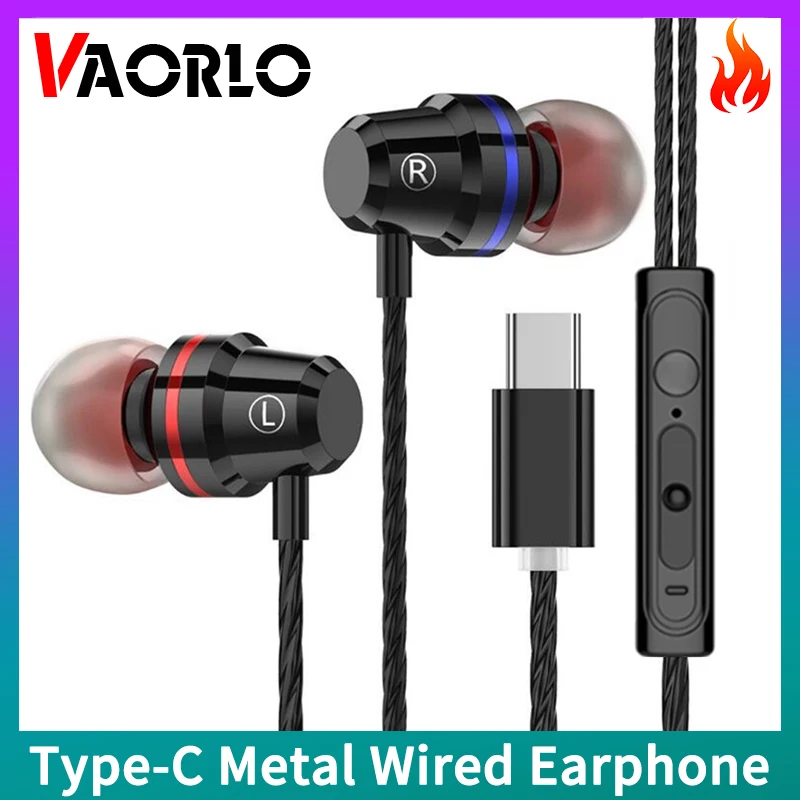 

VAORLO Type-C Wired Earphone 4D Sound Super Bass Dynamic Music Headphones USB-C TypeC With Mic Sport Headset For Xiaomi Samsung