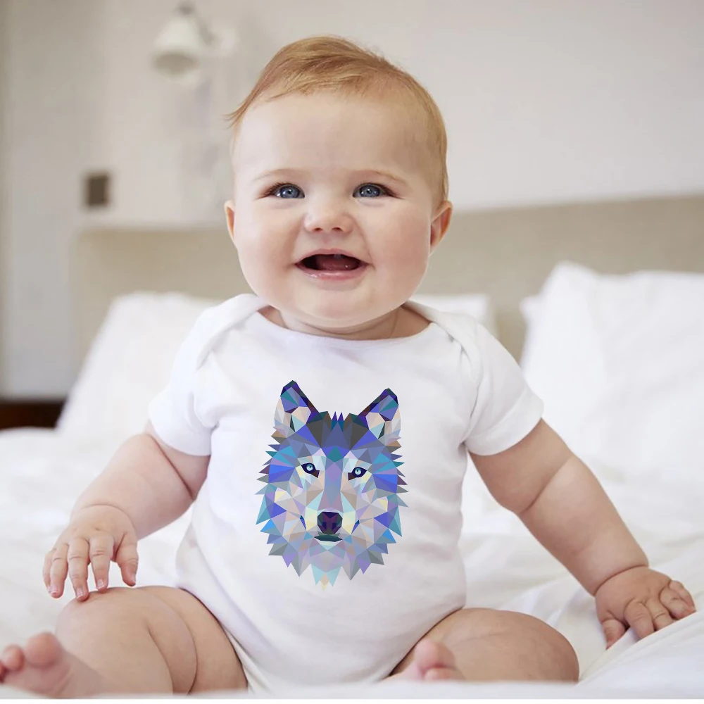 

2021 Summer New Bodysuit Boy Gorgeous Wolf Print Newborn Clothes Hipster Harajuku Toddler Romper Plus Size Roupa Recem Nascido