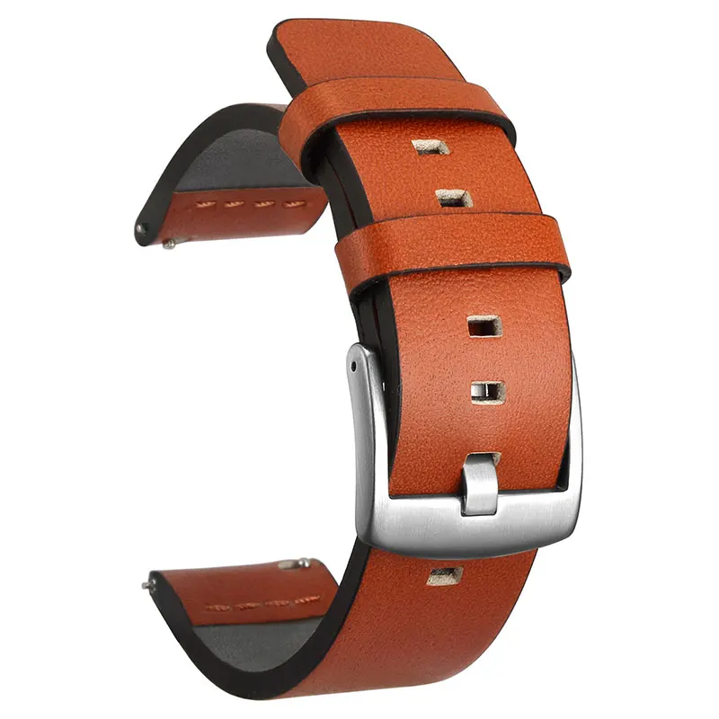 Orange Silver Быстросъемный ремешок из натуральной кожи для часов samsung Galaxy Watch Active gear Sport watch band 18 20 22 24 мм браслет - Цвет ремешка: Orange Silver