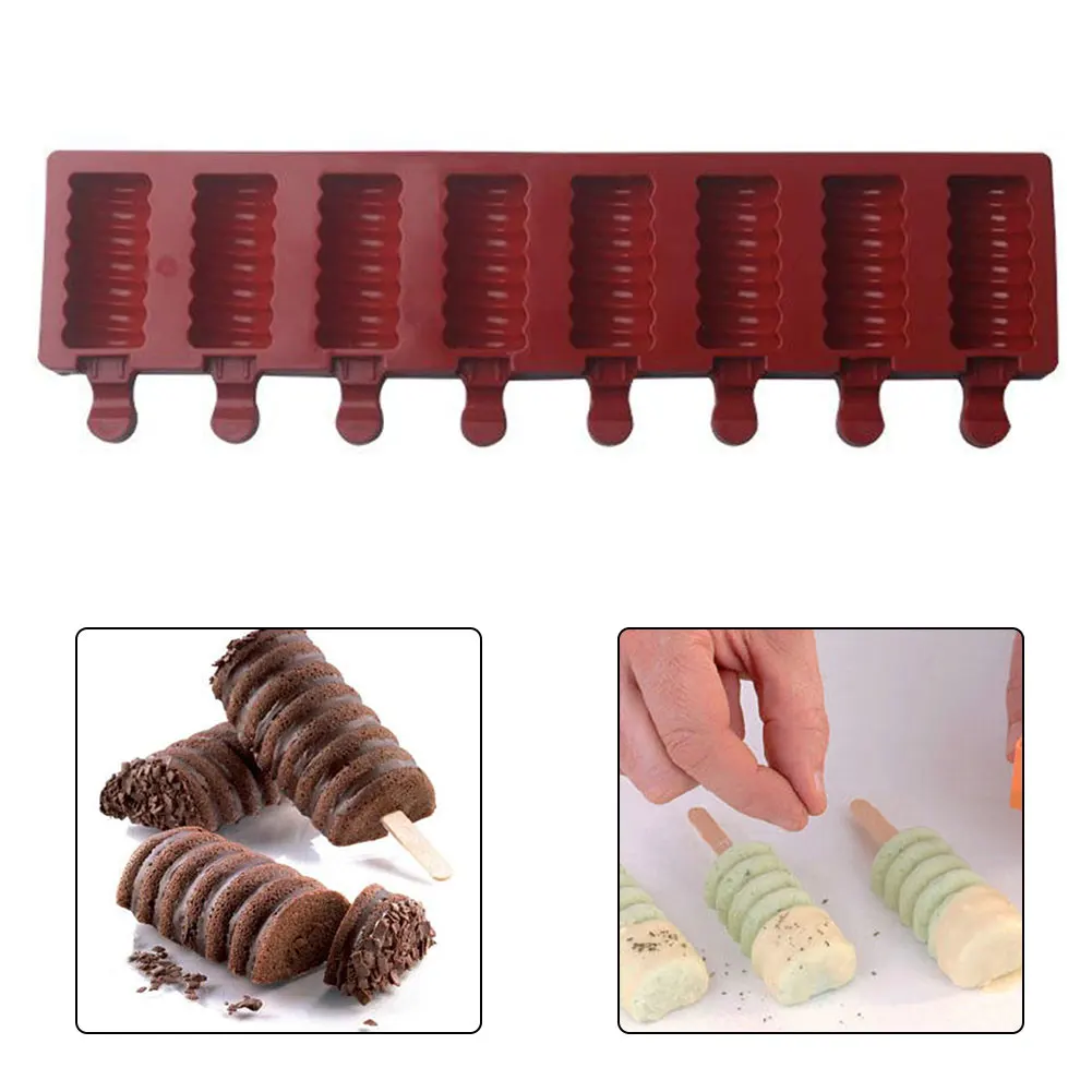 

Silicone Ice Cream Mould 8 Cavity Striped Ice Lolly Maker DIY Homemade Dessert Freezer Fruit Tray Mold For Frozen Dessert
