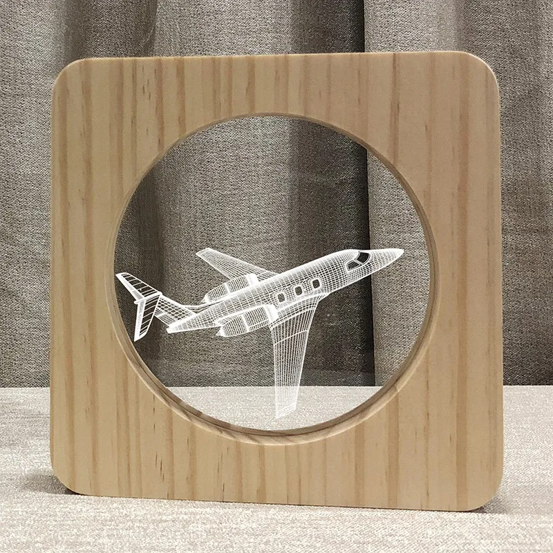 

3D Wooden Plane Footprints Shadow LED Wood USB Desk Night Light Christianity Crucifix Crafts Table Lamps Gift Home Decoration