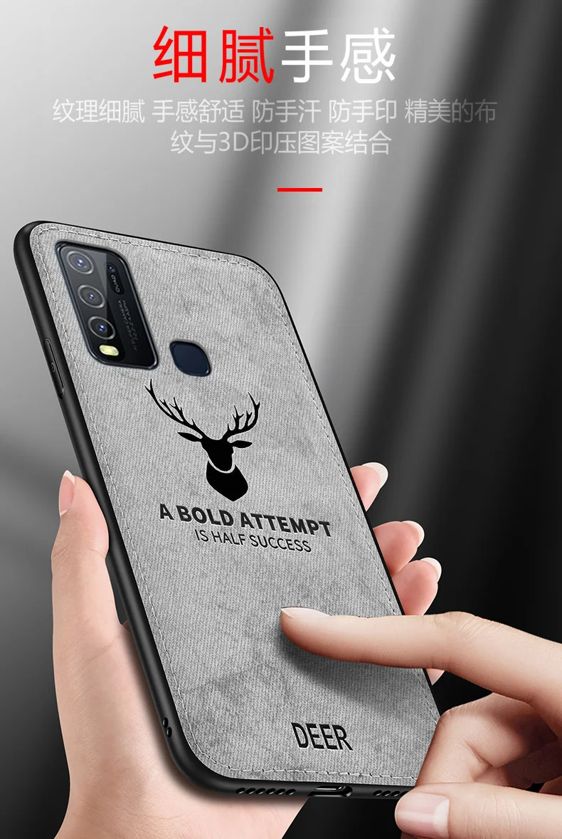 

For Samsung Galaxy A21S Case Soft TPU+Hard fabric Deer with Lanyard Slim Protective Back Cover Case for samsung galaxy M31 a21s