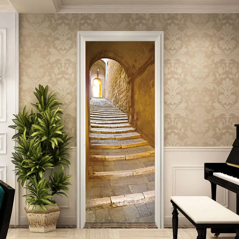 

Европейская средневековая Ретро наклейка на дверь с каменной аркой Настенные обои плакат съемные самоклеящиеся восстановленные дверные н...