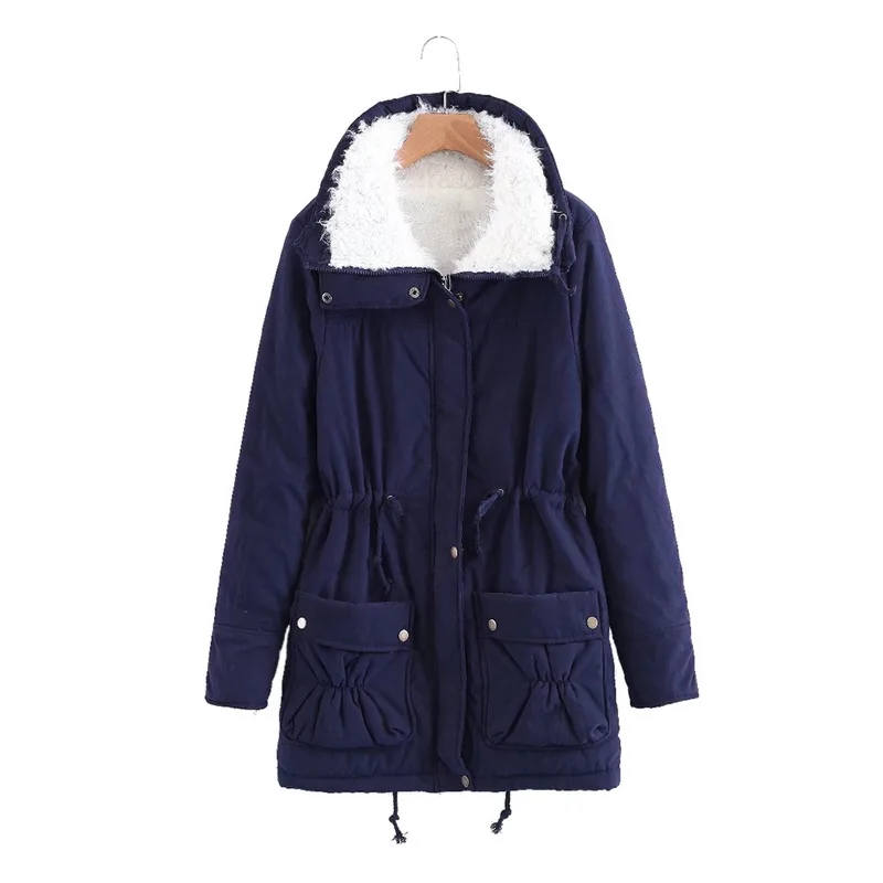 Navy LOOZYKIT, зимнее пальто для женщин, модный бренд, свободная верхняя одежда,, Femme, средней длины, ватная куртка, ватная парка, Mujer размера плюс - Цвет: Navy