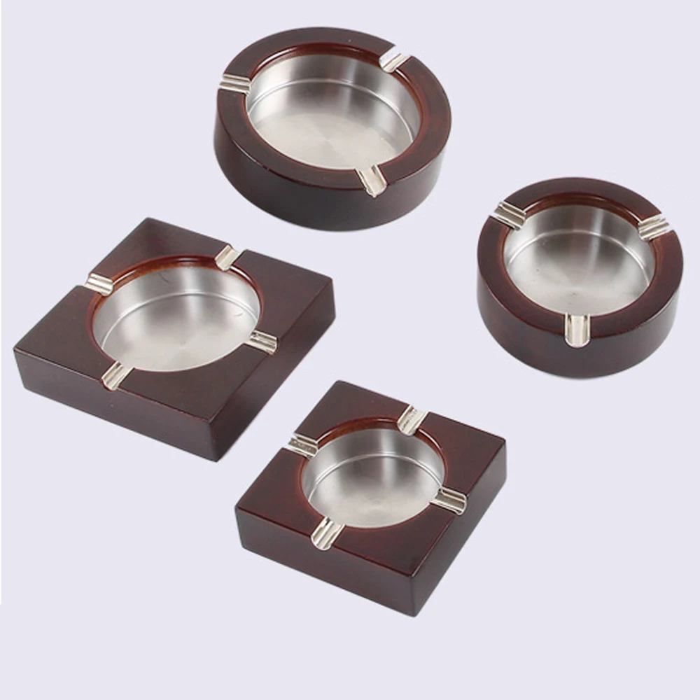 

1Pc Stainless Steel Ashtray Creative Fashion Bedroom Living Room Hotel Bamboo Wood Individual Ashtray