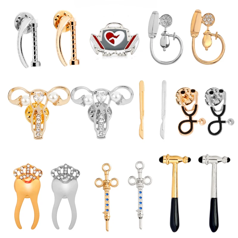 

Medical Brooches Organ Brooch Crystal Uterus Tooth Syringe Scalpel Lapel Pin Gynecology Medicine Symbol Jewelry for Doctor Nurse